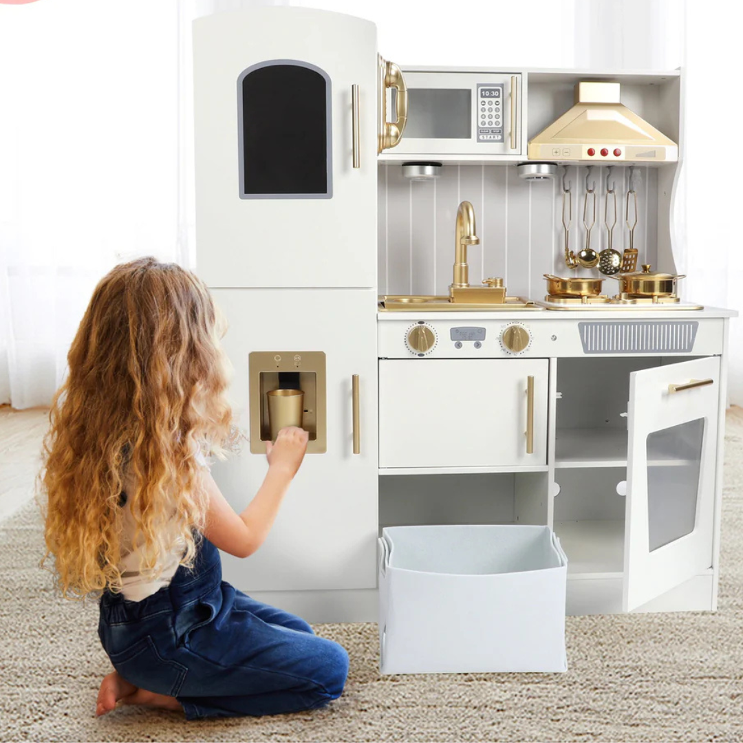 Wooden Kitchen Set for Kids (3-8 yrs), Luxury Pretend Play Kitchen Set , Wooden Kitchen with Lights, Water & Sounds for Children, Pretend Wooden Cooking Set for Kids, Gifts for Girls, Luxury Kitchen Sets, Premium Kitchen Sets for Kids, Pretend Kitchen and Utensils, Toy Kitchen