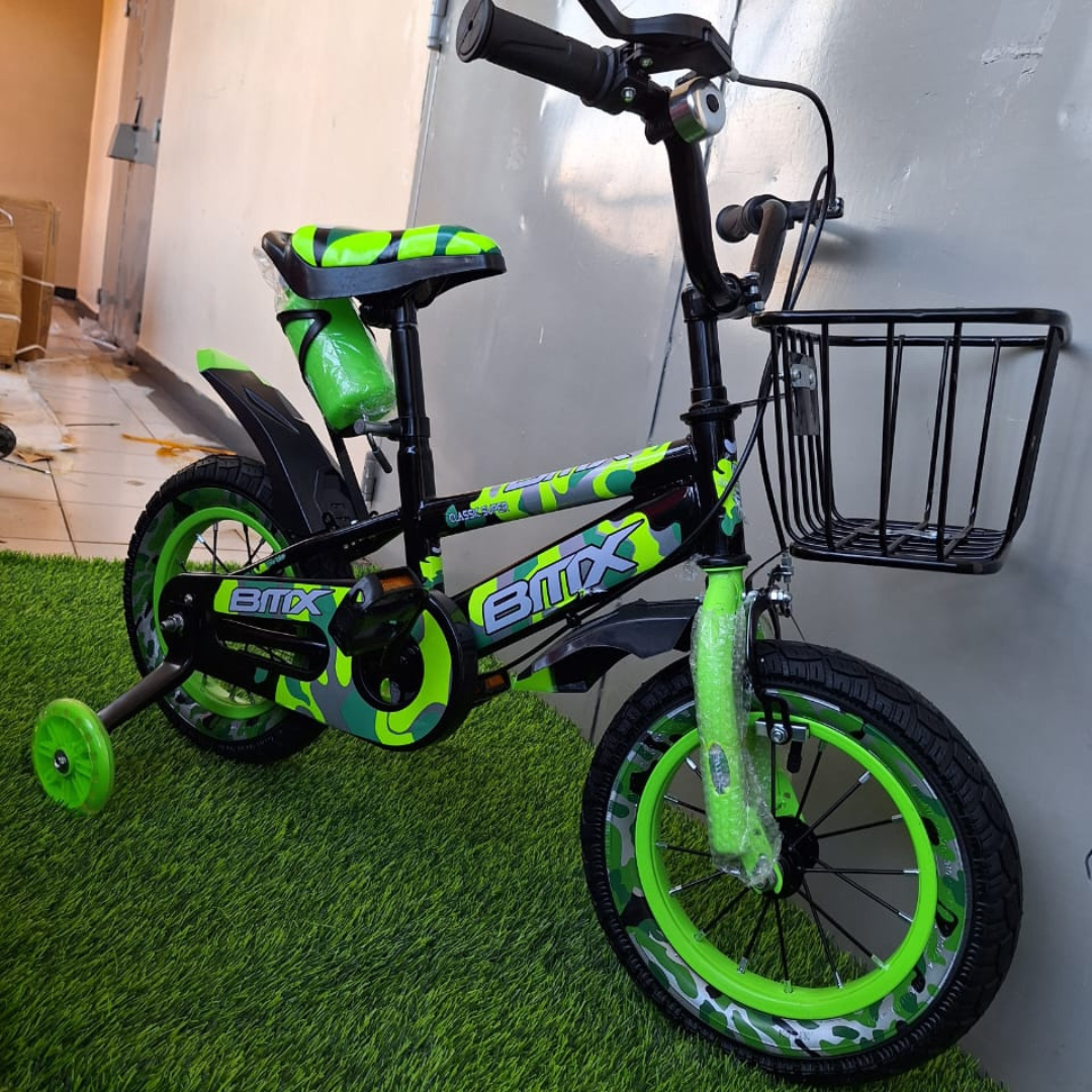 Bikes for Kids, Green BMX Bike for Kids with Training Wheels Children's Bicycle