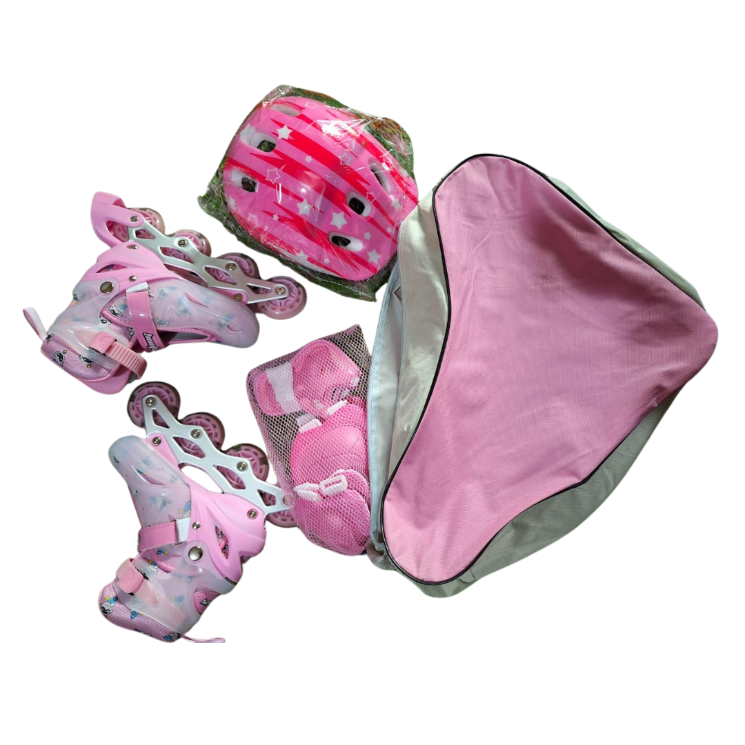 Pink Starry Inline Skates for Kids with Protective Gear and Helmet Set - Children's Skating Kit