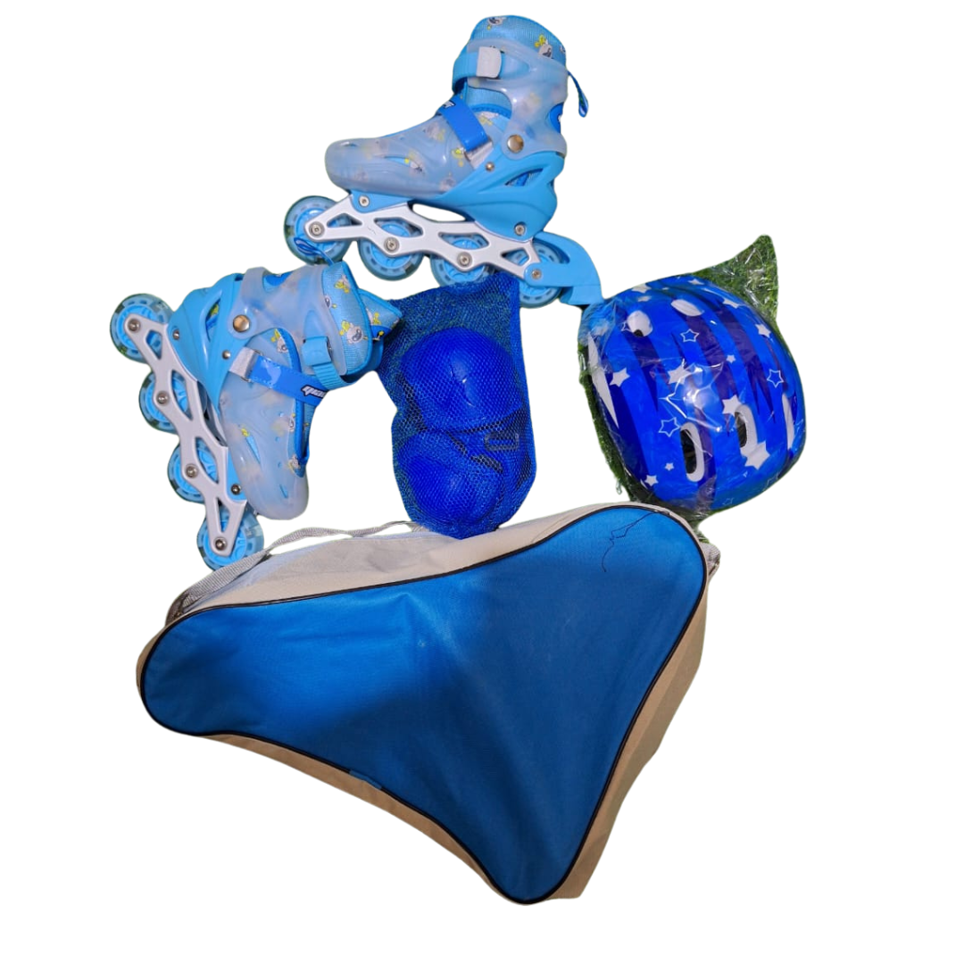 EU 28–31 Blue Starry Inline Skates for Kids with Protective Gear and Helmet Set - Children's Skating Kit