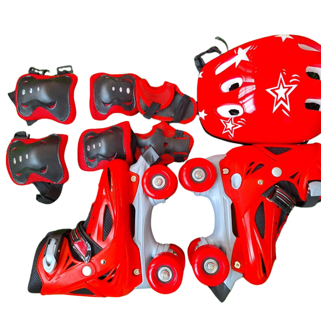 EU 28–31 Red Quad Skates for Kids with Protective Gear & Helmet Set - Children's Roller Skates