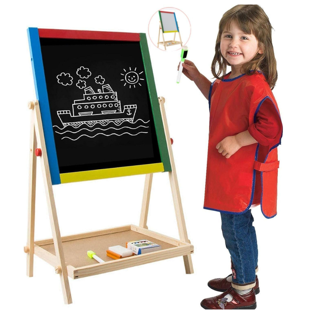 Double-Sided Wooden Easel Drawing Blackboard Painting Toy Early Education Learning Toys For Children with Chalkboard and Whiteboard for Kids