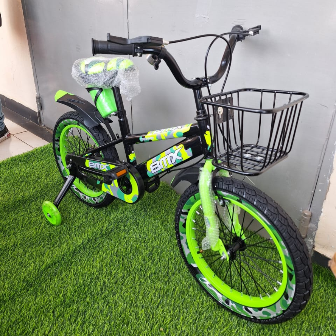 Bikes for Kids, Green BMX Bike for Kids with Training Wheels Children's Bicycle