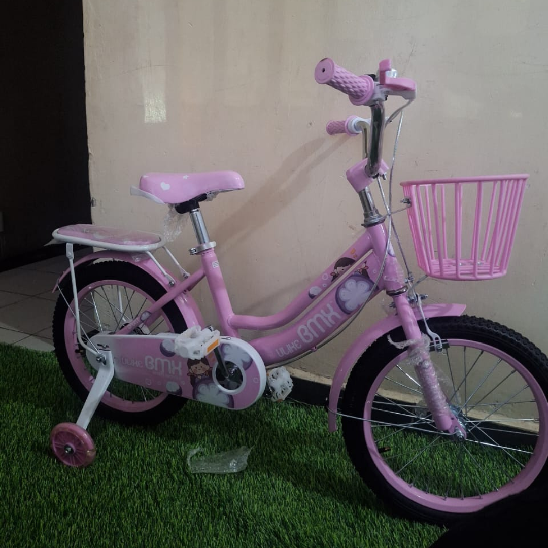 Bikes for Kids, Pink BMX Bike with Training Wheels & Basket - Girls Children's Bicycle
