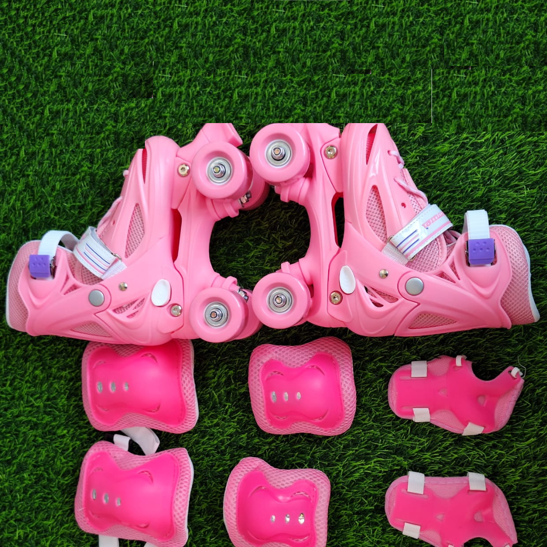 Pink Princess Quad Skates for Kids with Protective Gear Set - Children's Roller Skates