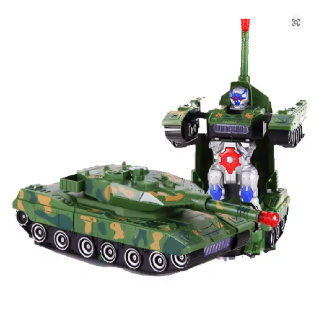 Combat Army Tank Vehicle Deformation Robot Toy Action Figure Military Combat Tank Robot Toy Playset Vehicles with Light, Music for Kids 