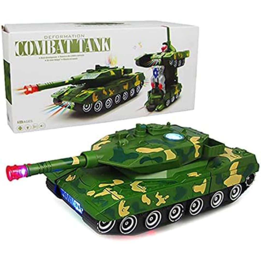 Combat Army Tank Vehicle Deformation Robot Toy Action Figure Military Combat Tank Robot Toy Playset Vehicles with Light, Music for Kids 