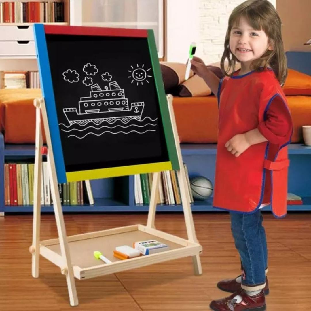 Double-Sided Wooden Easel Drawing Blackboard Painting Toy Early Education Learning Toys For Children with Chalkboard and Whiteboard for Kids