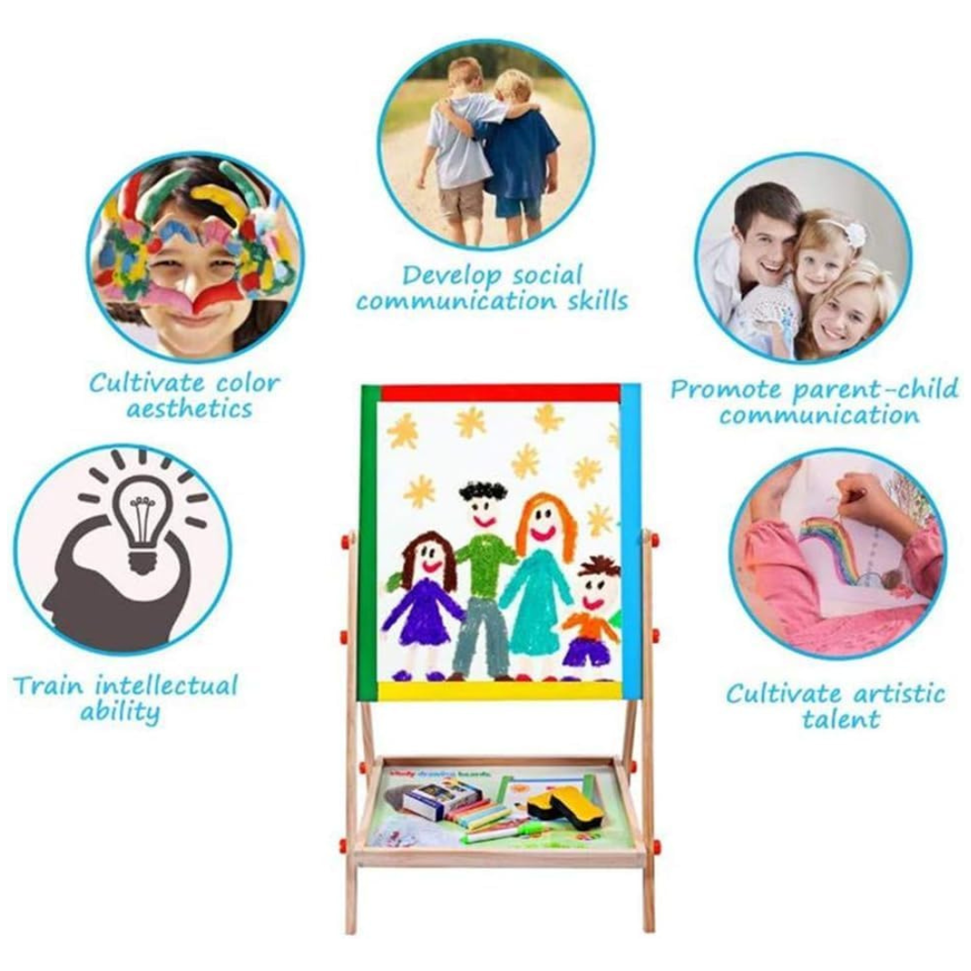 Double-Sided Wooden Easel Drawing Blackboard Painting Toy Early Education Learning Toys For Children with Chalkboard and Whiteboard for Kids
