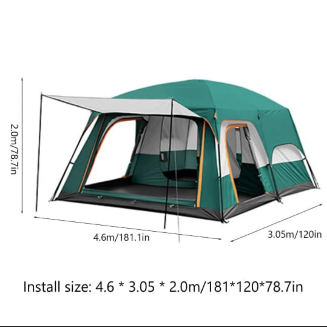 Large Automatic Camping Tent for 8 - 12 People, Family Tent with Two Bedrooms and One Hall Tent, Spacious Outdoor Camping Tent