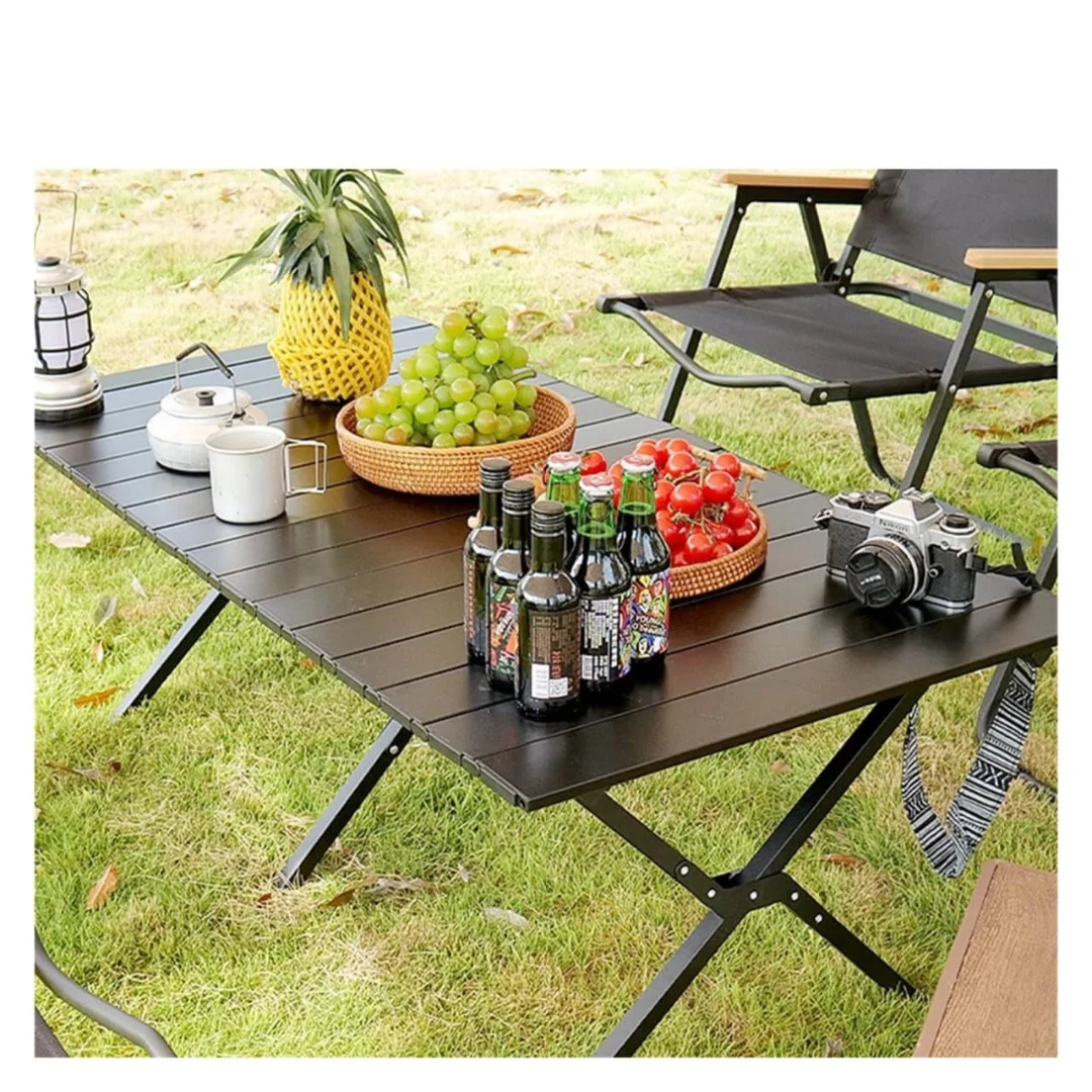 1.5M Foldable Table | 4.9ft Portable Heavy Duty Metallic Utility Folding Table Large Indoor Outdoor Adjustable Height Folding Table, for Picnic Camping Beach and Party