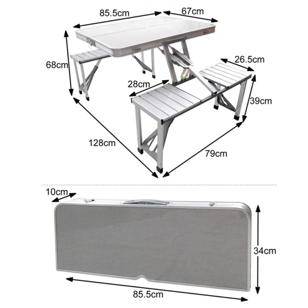 Folding Table with 4 Chairs, Camping Aluminium Alloy Picnic Table, Waterproof Durable Folding Table Desk