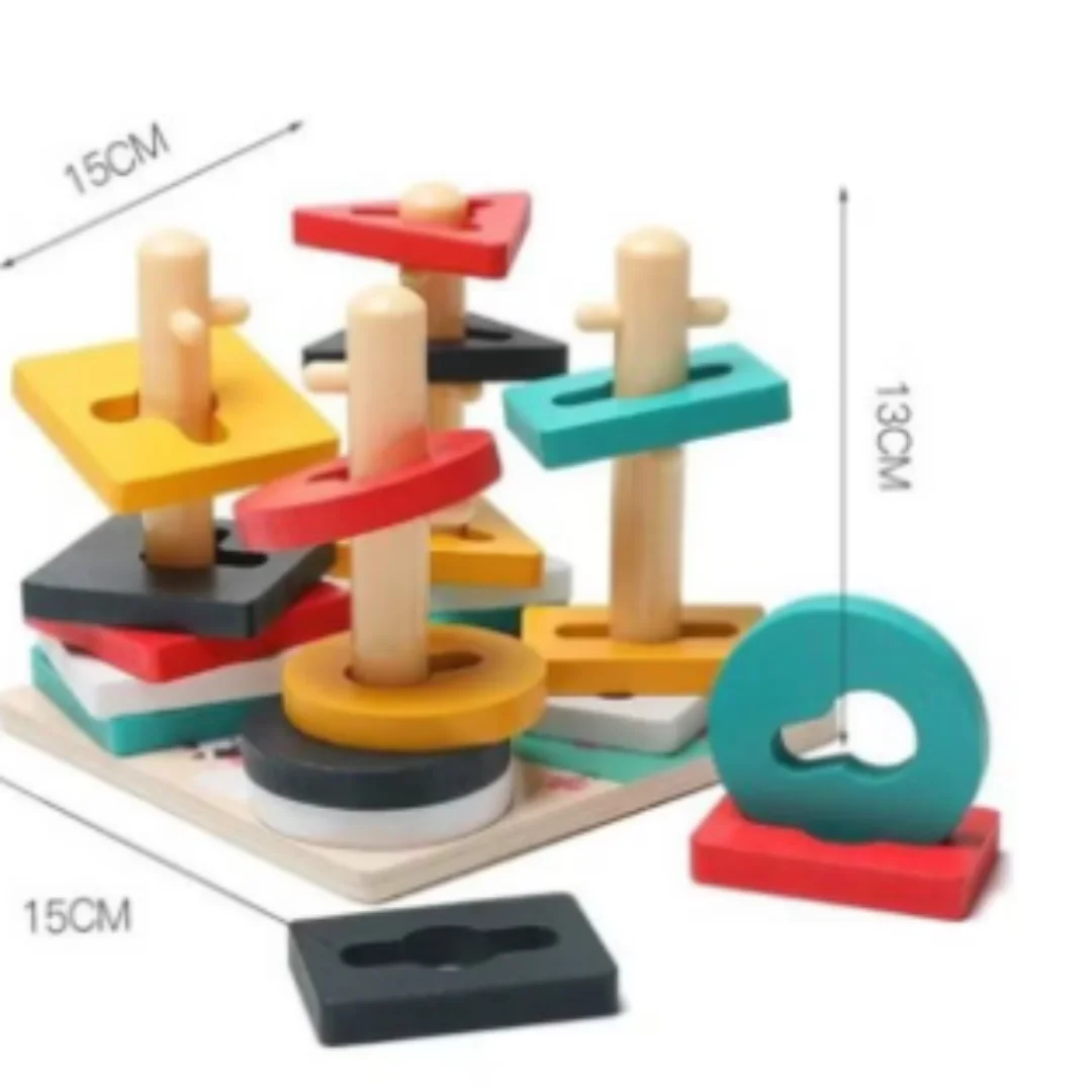 Four Sets of Column on the Farm Wooden Shape Sorting Toy  for Kids - Montessori Column Puzzle -  Early Education & Learning Toys and Equipment