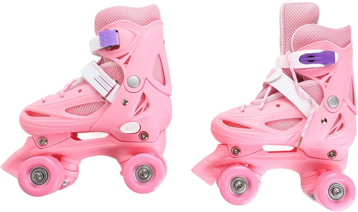 Pink Quad Skates - Adjustable 4 Wheel Roller Skates for Kids (Sizes 26-38), Skates for Girls, Toddler Skating Shoes