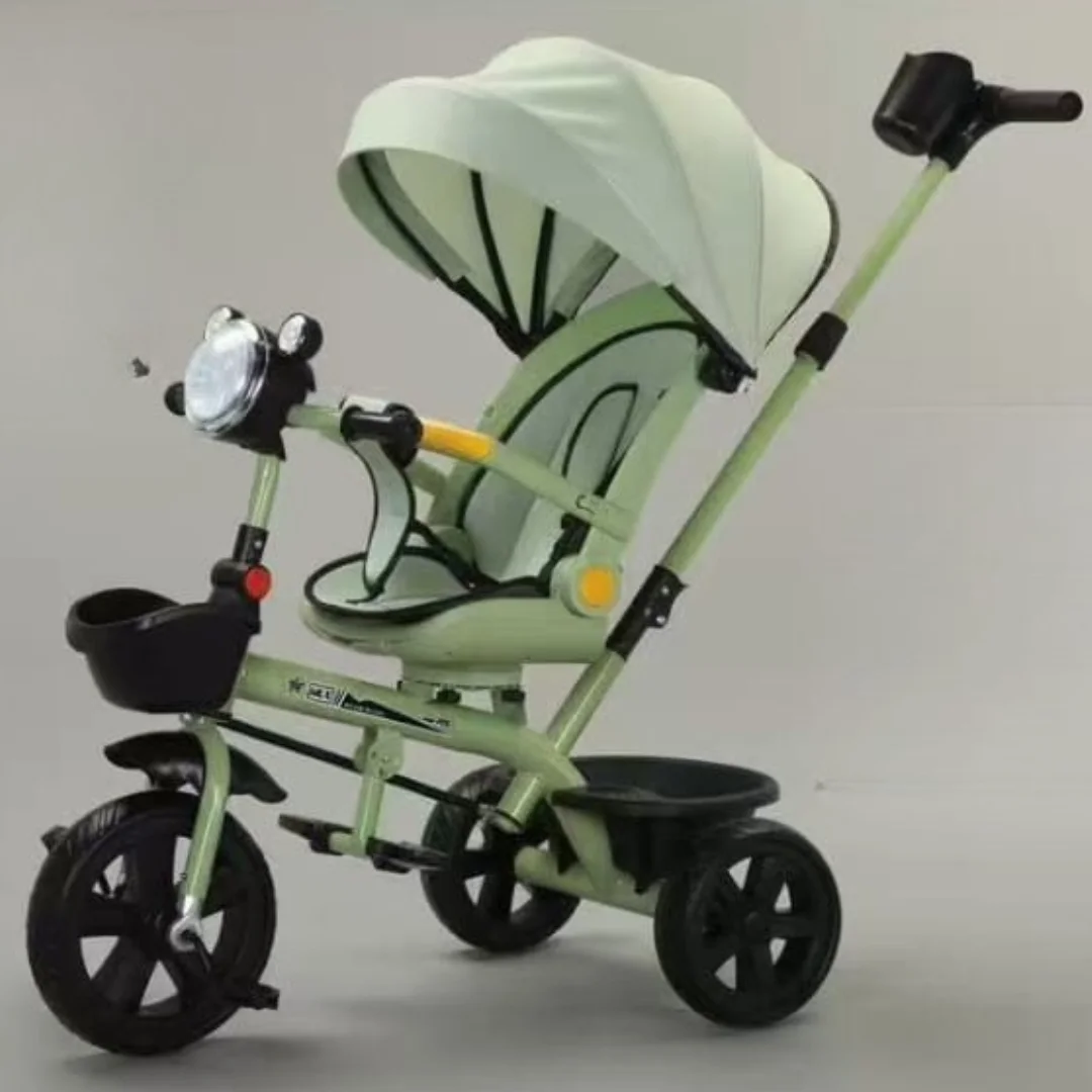 Green Luxury Tricycles with Canopy & Push Handle – 3-in-1 Kids Tricycles for 1–4 Years (Safety Belt, Storage Basket, Adjustable Canopy) – Best Baby Tricycle Kenya