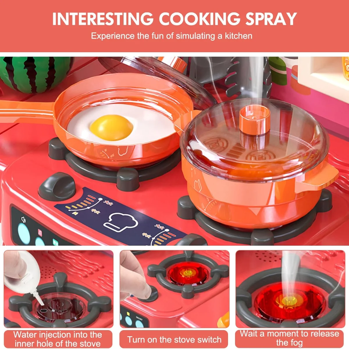 73 PCS Kitchen Set, Home Kitchen Pretend Play kitchen Set for Kids, Children's Play Kitchen Toy Kitchen Set with Light Water Steam Sound 3-8 Years Cooking Utensils Role Play Gifts 