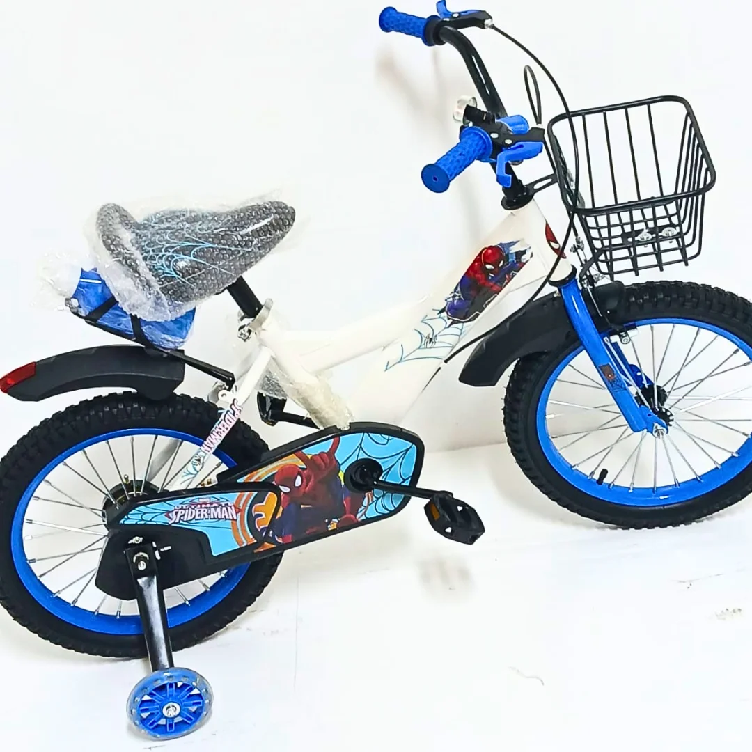 Spiderman Kids Bike, 16 Inch Blue Children's Bicycle for Boys - Bikes with Training Wheels & Basket
