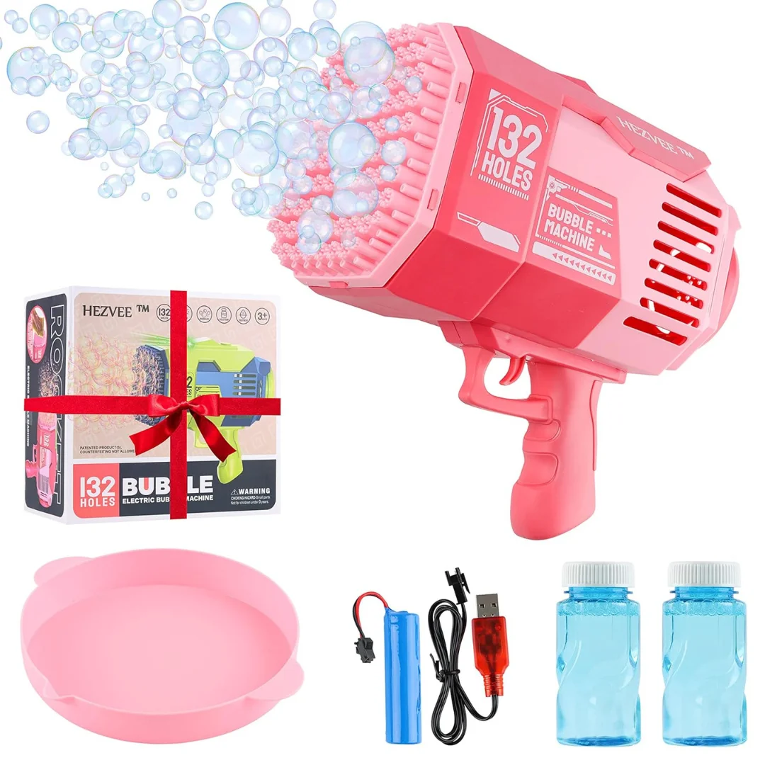 Bubble Gun Machine (132 Holes) for Kids, Rechargeable Bubbles Machine for Kids, Bubble Gun for Parties, Bubble Blower Machine 