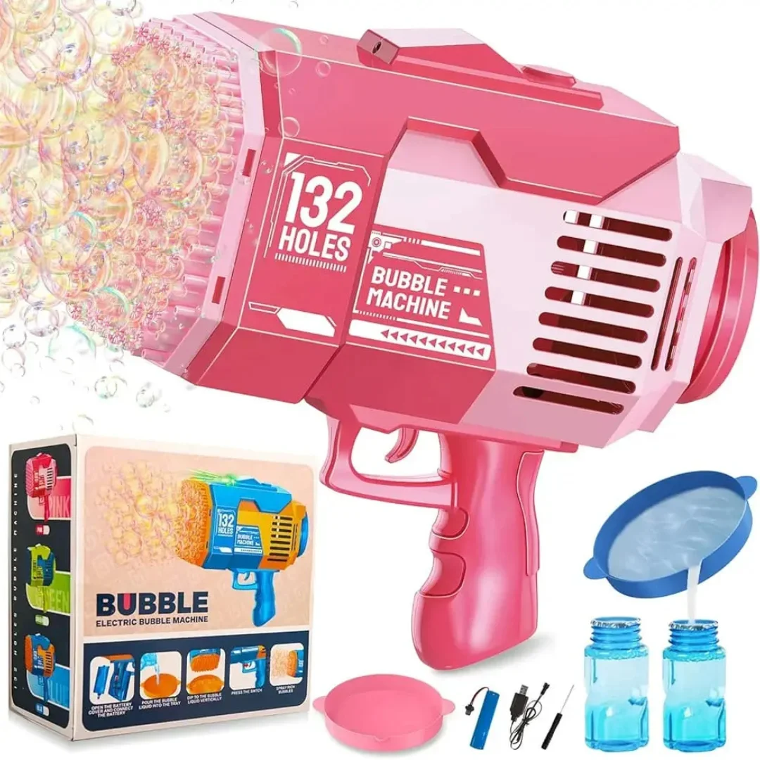 Bubble Gun Machine (132 Holes) for Kids, Rechargeable Bubbles Machine for Kids, Bubble Gun for Parties, Bubble Blower Machine 