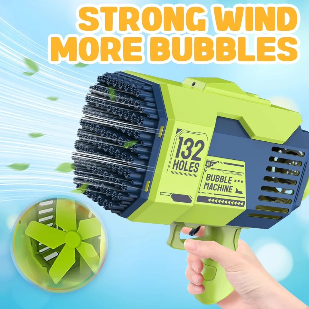 Bubble Gun Machine (132 Holes) for Kids, Rechargeable Bubbles Machine for Kids, Bubble Gun for Parties, Bubble Blower Machine 