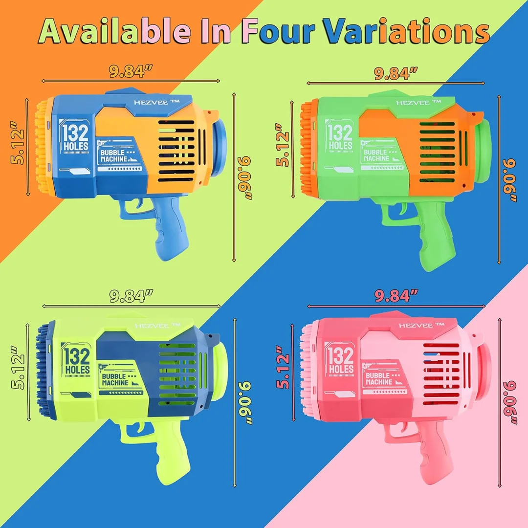 Bubble Gun Machine (132 Holes) for Kids, Rechargeable Bubbles Machine for Kids, Bubble Gun for Parties, Bubble Blower Machine 