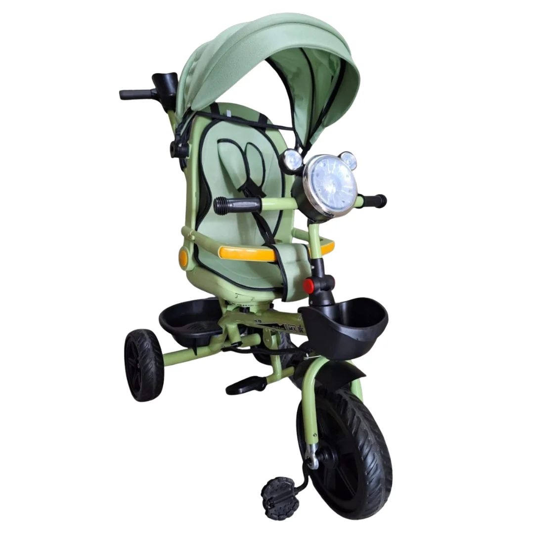 Green Luxury Tricycles with Canopy & Push Handle – 3-in-1 Kids Tricycles for 1–4 Years (Safety Belt, Storage Basket, Adjustable Canopy) – Best Baby Tricycle Kenya