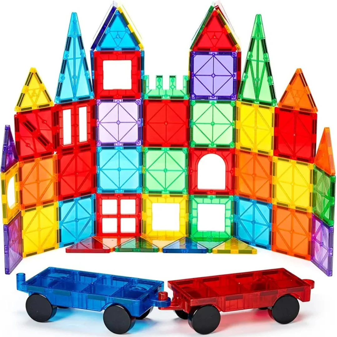 100 PCS Magnetic Tiles Building Set – 100 Pieces Building Blocks, Magnets Building Set (Ages 3+)