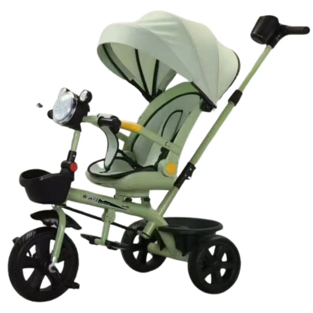 Green Luxury Tricycles with Canopy & Push Handle – 3-in-1 Kids Tricycles for 1–4 Years (Safety Belt, Storage Basket, Adjustable Canopy) – Best Baby Tricycle Kenya