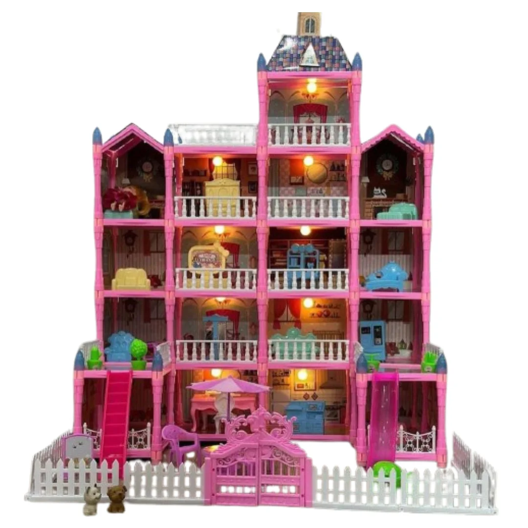 Princess Dollhouse for Kids 4-Story Pink Mansion with Lights and Slide for Imaginative Play - Pretend Play Doll House for Kids, Gifts for Girls