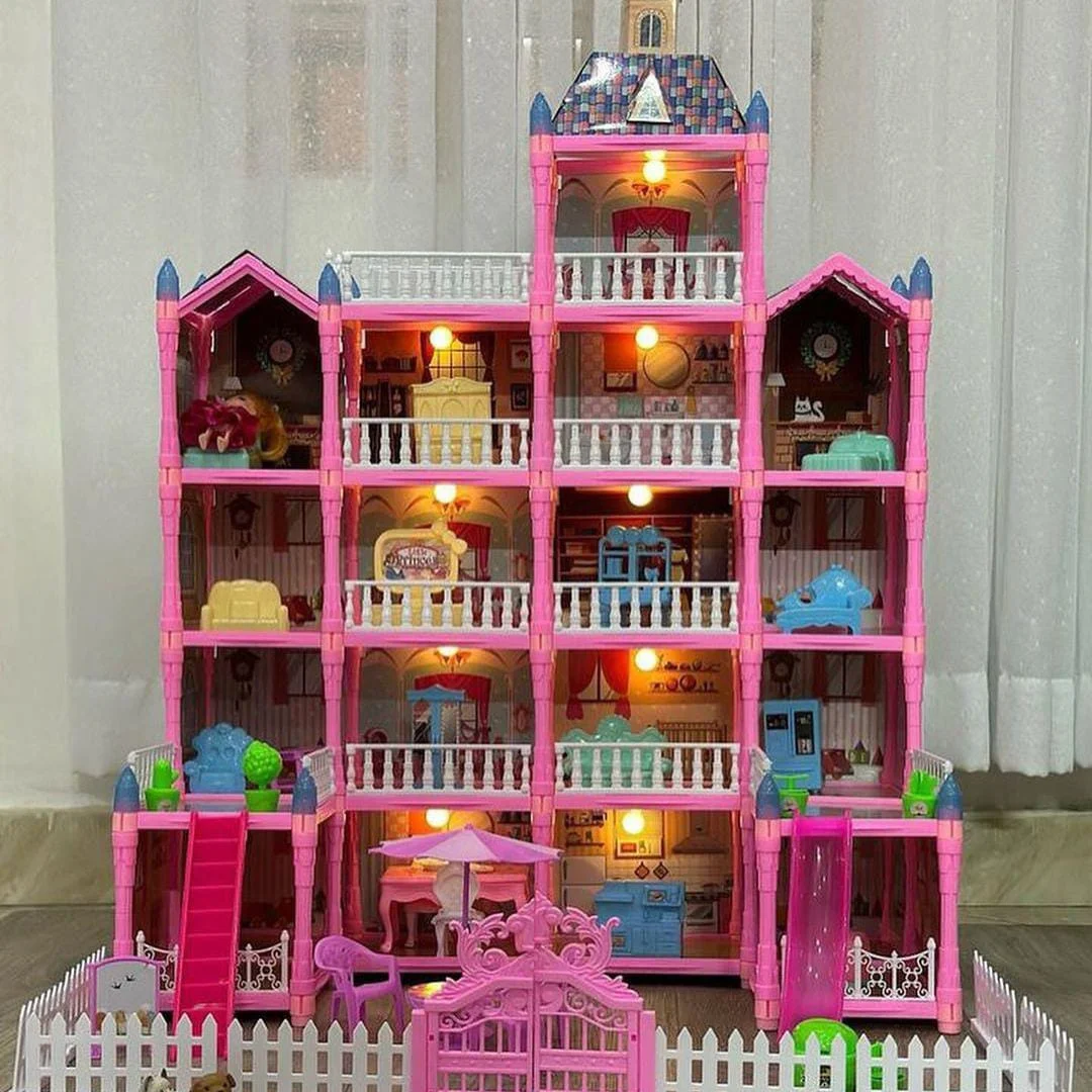 Princess Dollhouse for Kids 4-Story Pink Mansion with Lights and Slide for Imaginative Play - Pretend Play Doll House for Kids, Gifts for Girls