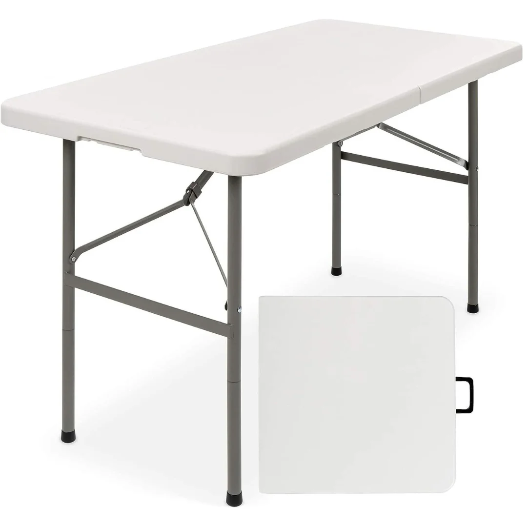 1.2m Strong Foldable Table for Camping, Picnics, Outdoors, Weddings Banquet, Foldable White Outdoor Camping Folding Plastic Garden Table