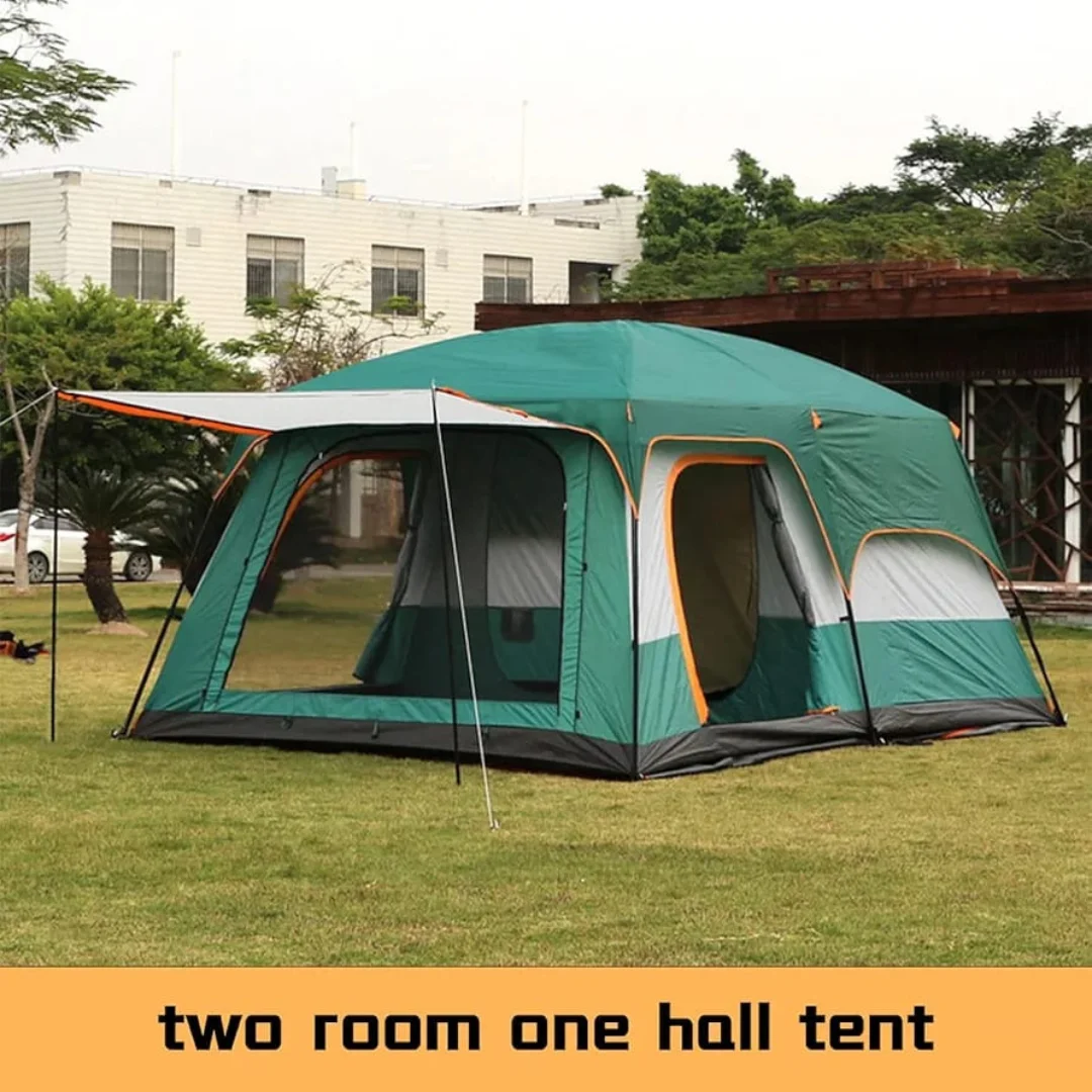Large Automatic Camping Tent for 8 - 12 People, Family Tent with Two Bedrooms and One Hall Tent, Spacious Outdoor Camping Tent