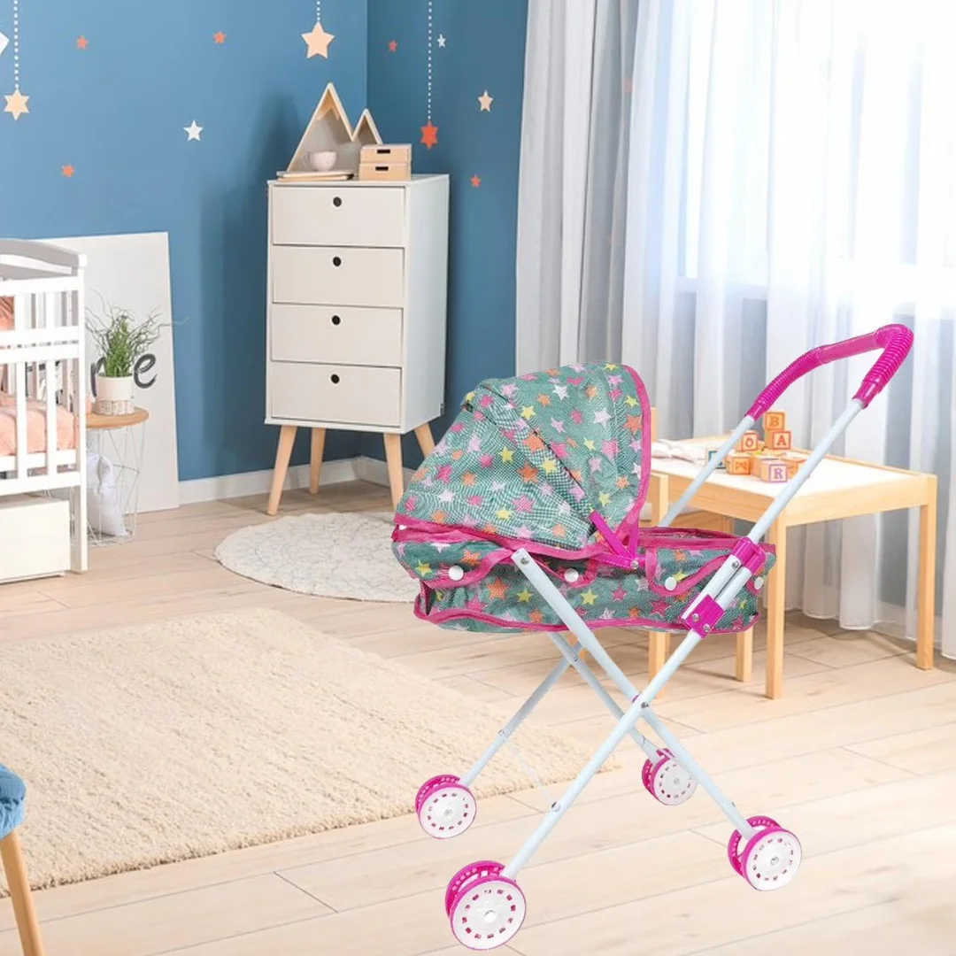 Foldable Baby Doll Stroller Girls Pretend Play Stroller for Toddlers and Kids - Stroller Accessory for Dolls, Pushchair Toy for Outside Role Play (3+ Year Old) | Pretend Play Doll Pram for Girls