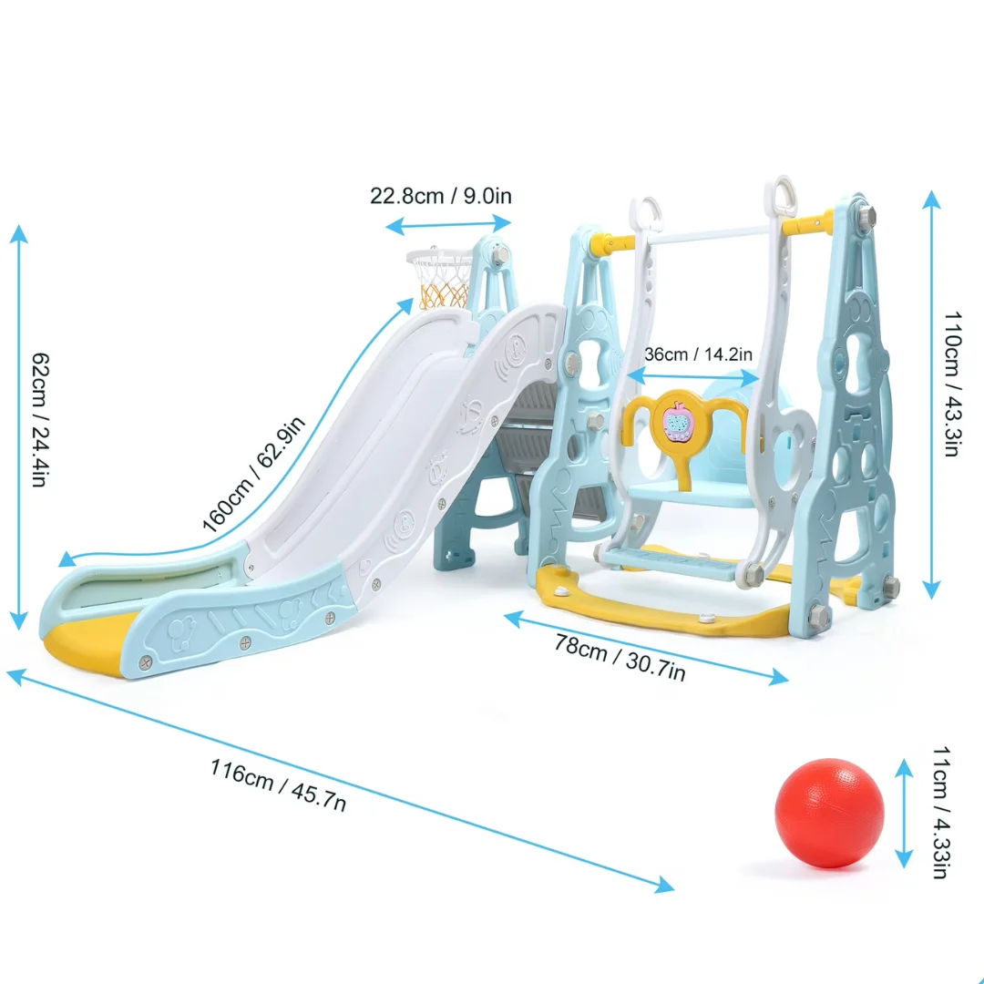 4-in-1 Kids Swing and Slide Set with Basketball Hoop - Indoor and Outdoor Playground Play Set, Playground Equipment for Kids