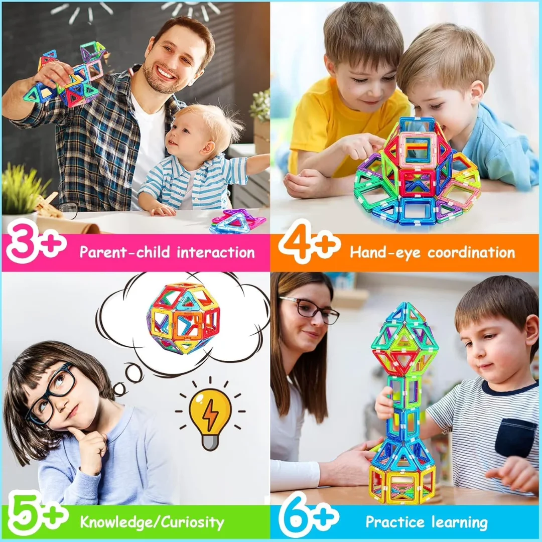 84 PCS Magnetic Tiles Building Set for Kids – 84 Pieces Magnetic Tiles for Children - Building Tiles (Ages 3+)