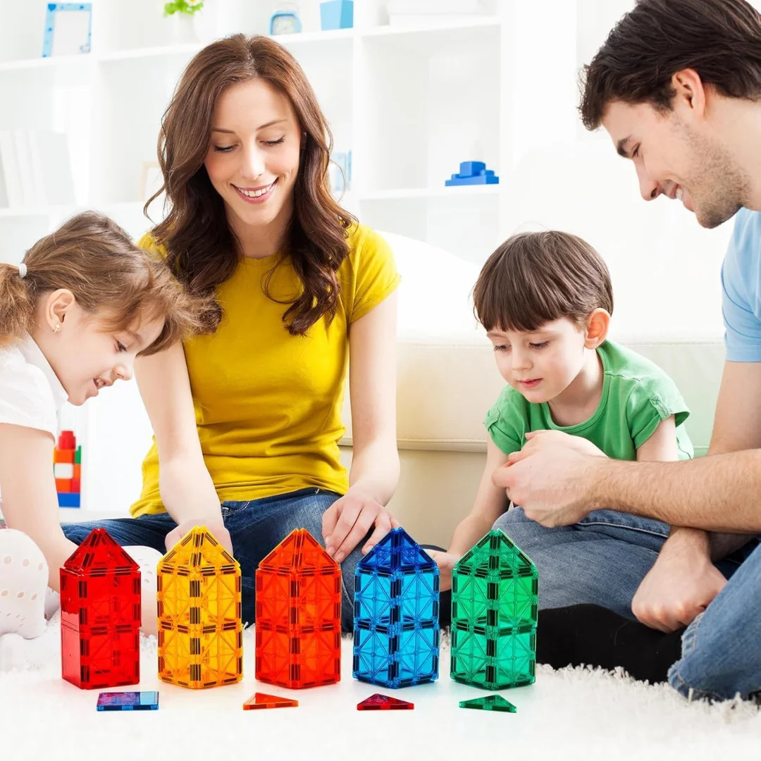 100 PCS Magnetic Tiles Building Set – 100 Pieces Building Blocks, Magnets Building Set (Ages 3+)
