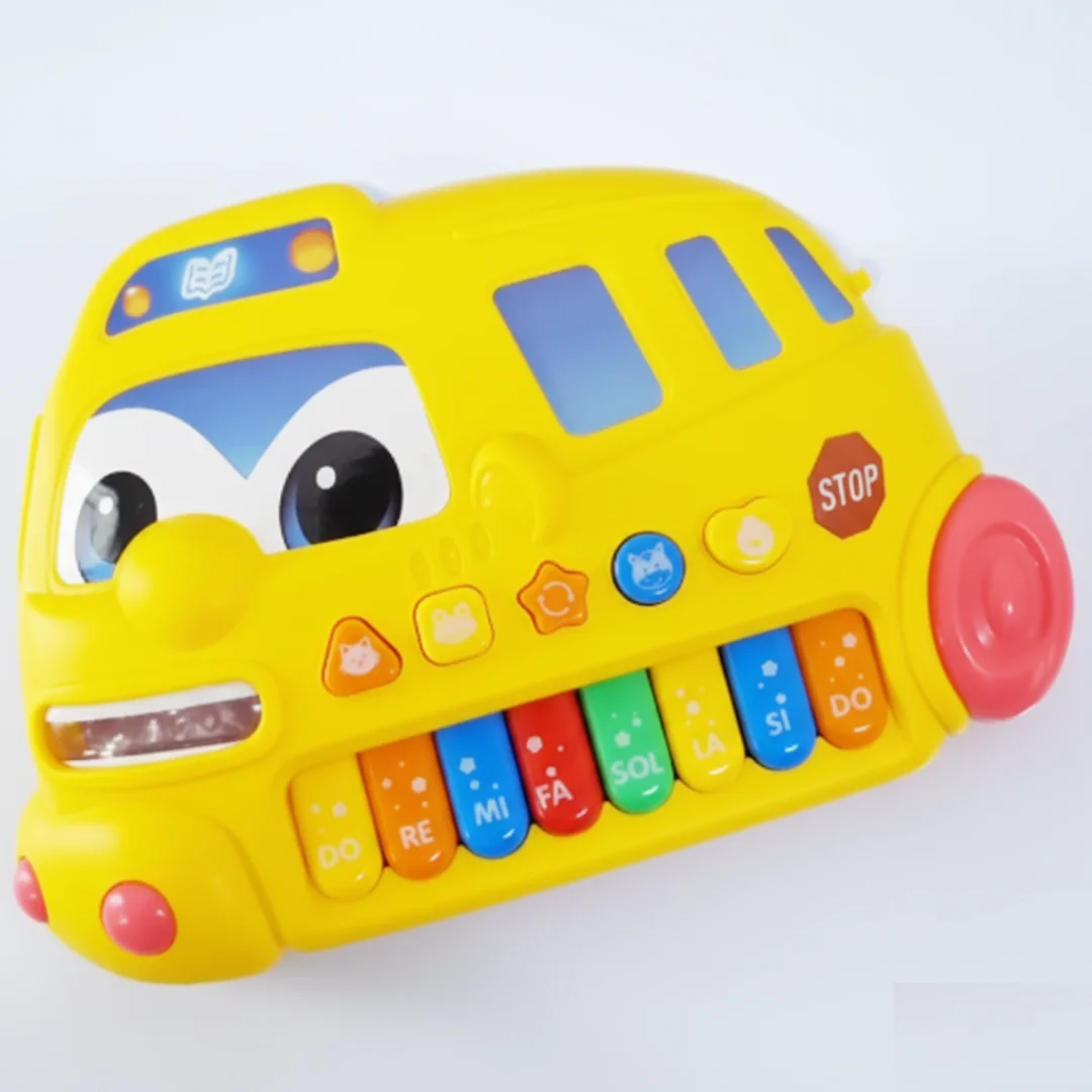 Musical Baby Piano Toy with Lights & Sounds, Learning Keyboard - Bus Piano for Kids, Toys for Kids with 4 Modes Animal Sounds & Lights Educational Learning Toy - Toys for Babies, Toys for Kids, Baby Piano, Early Education Leaning Toy 